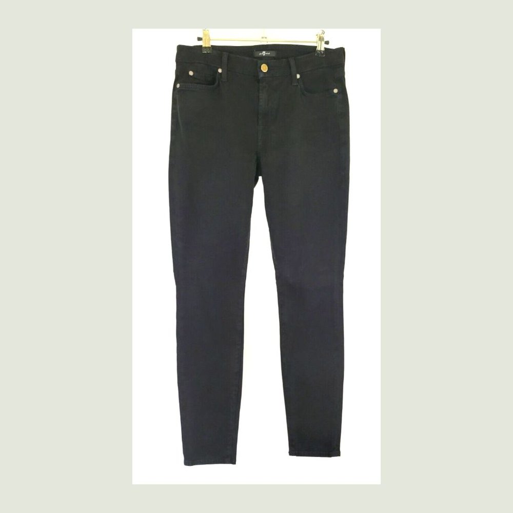 7 For All Mankind Mid Rise Skinny Sateen Stretch Jean in Black